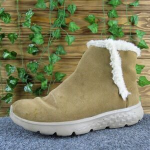 Skechers On The Go Dreamy Suede Ankle Boots Women's Faux Fur Trim Warm Tan 7.5 M